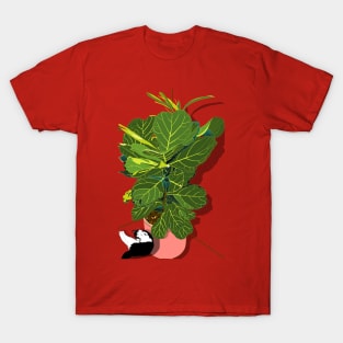 Cute tuxedo cat and Fiddle Leaf Fig Tree Copyright TeAnne T-Shirt